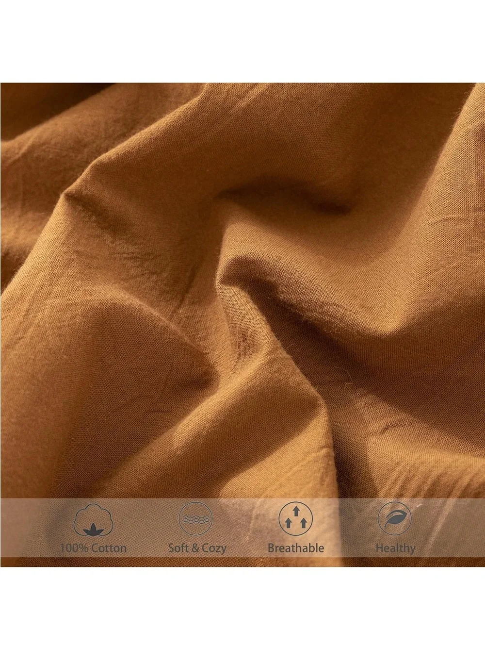 NEW MooMee Fitted Bottom Sheet Only 100% Washed Cotton Linen Like. Dark Orange